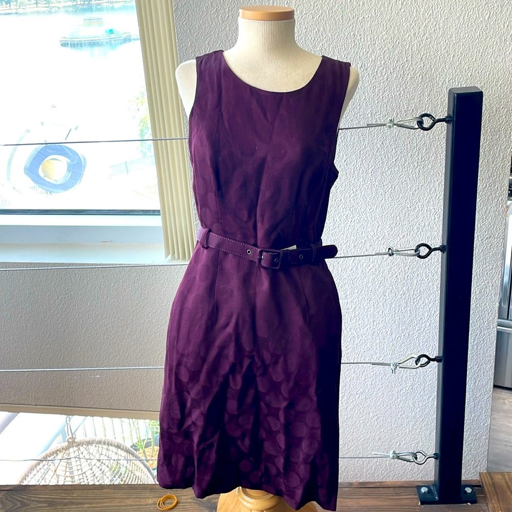 Vintage Style BR Purple Subtle Polka Dot Belted Work Dress